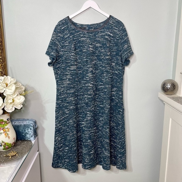 Talbots Tweed Knit Fit & Flare Dress Faux Leather Trim Green Multi Plus Size 22W - Picture 10 of 12
